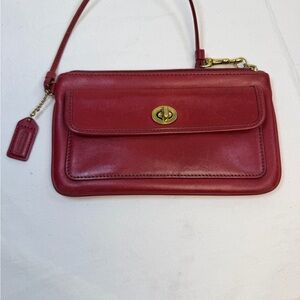 Coach Red Leather wristlet with brass Accents original hangtag